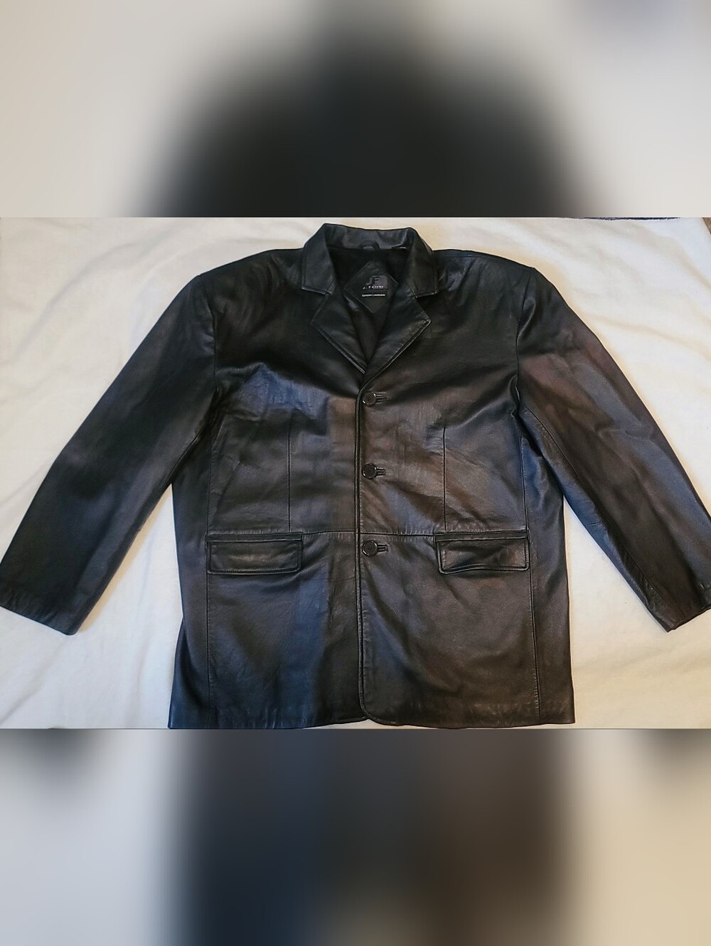 J Ferrar Leather Jacket Mens XLarge Black Genuine Lambskin Blazer Coat 3 Button